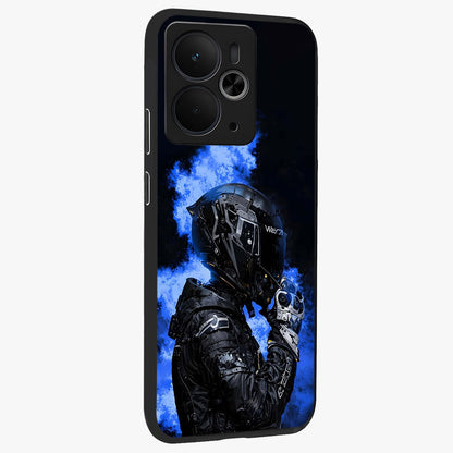 Cyber Sentinel Protocol Glass Case upright view showcasing advanced cyber sentinel artwork with futuristic tech theme.