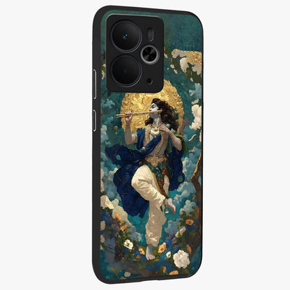 Divine Krishna Art Glass Case upright view showcasing divine Krishna artwork with sacred artistic theme.