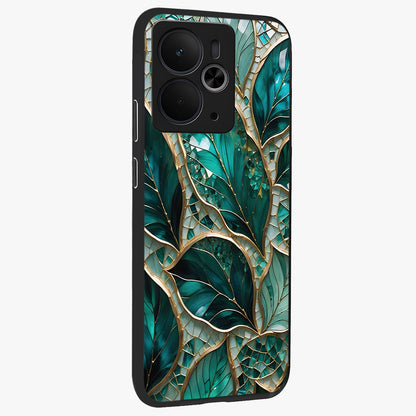 Emerald Leaf Glass Glass Case upright view showcasing fresh green leaf artwork with calming nature inspired style.