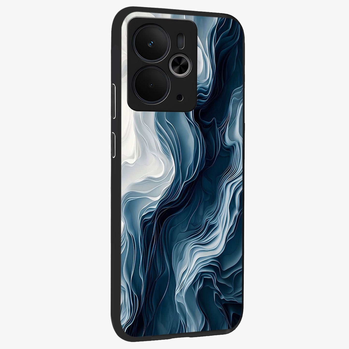 Ethereal Paper Marble Glass Case upright view showcasing smooth marble artwork with refined minimalist theme.