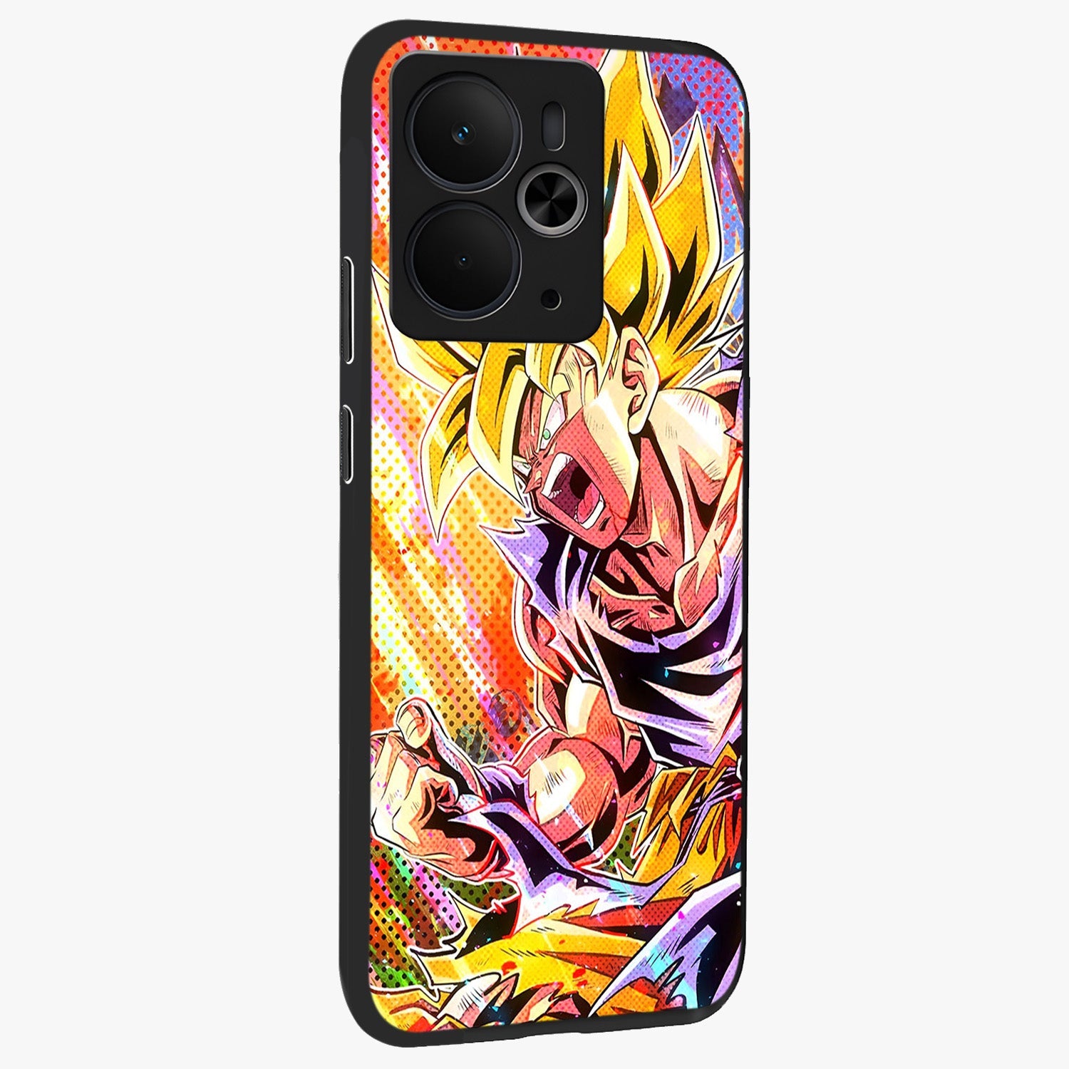 Firing Goku Glass Case upright view showcasing energetic anime artwork with bold warrior theme.