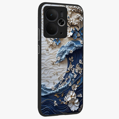 Floral Wave Origami Glass Case upright view showcasing creative floral origami artwork with artistic decorative theme.