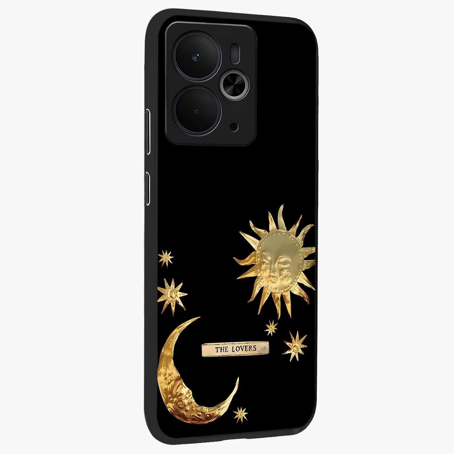 Gold Sun Blush Glass Case upright view showcasing glowing sun artwork with elegant celestial theme.