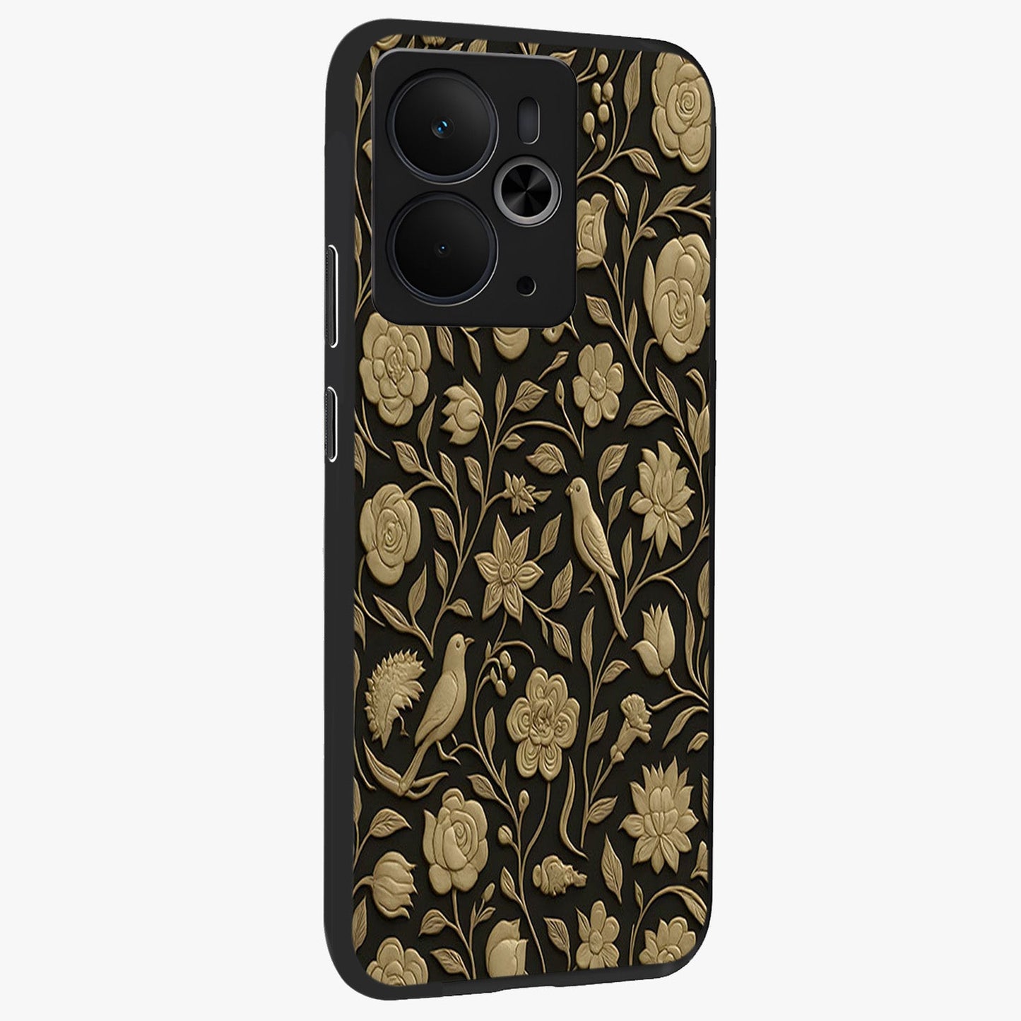 Golden Evil Eye Mandala Glass Case upright view showcasing decorative evil eye mandala artwork with spiritual aesthetic style.