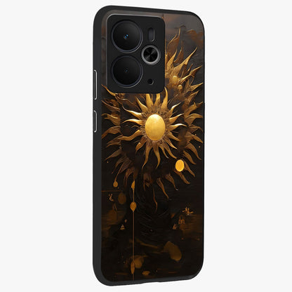 Golden Sun Majesty Glass Case upright view showcasing haunting graveyard artwork with dramatic dark theme.