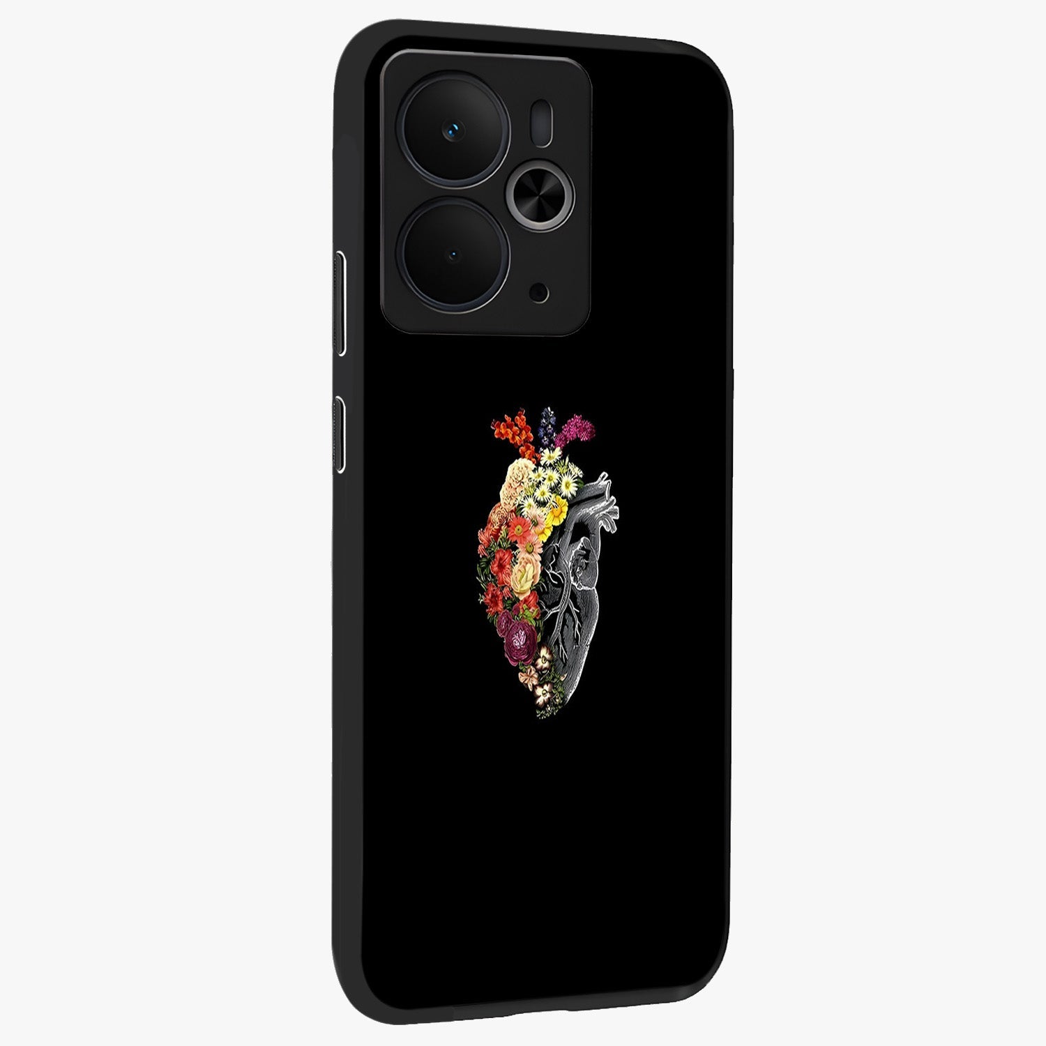 Heart With Flowers Glass Case upright view showcasing decorative heart and floral artwork with sweet romantic theme.