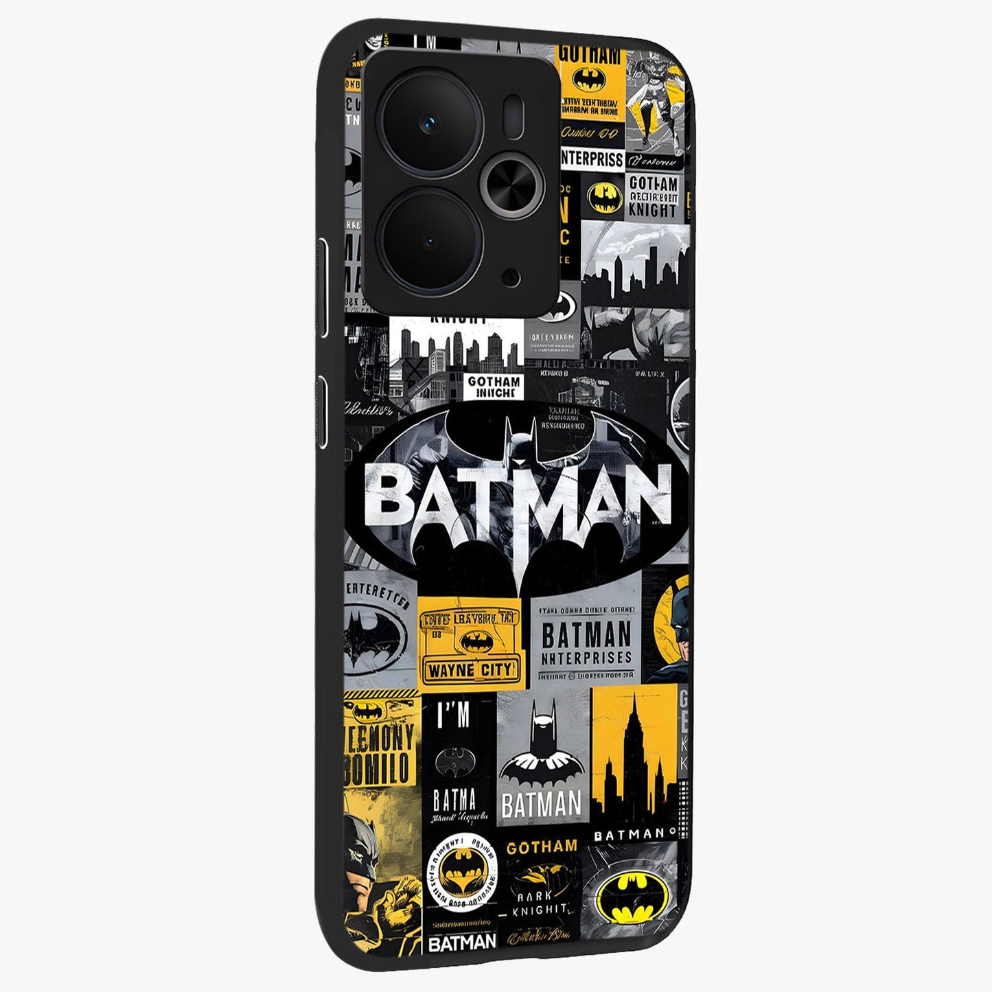 Knight Gotham Rise Glass Case upright view showcasing bold vigilante themed artwork with gothic city vibe.