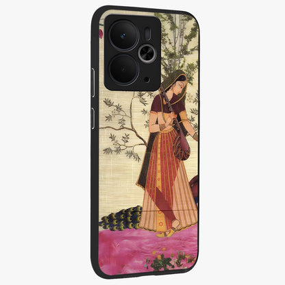 Lady With Veena Art Glass Case upright view showcasing classical veena artwork with traditional artistic theme.