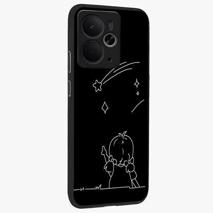 Line Art Girl With Shooting Stars Glass Case upright view showcasing delicate shooting stars artwork with minimal artistic theme.