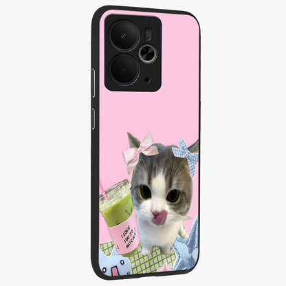 Love Matcha Cat Glass Case upright view showcasing adorable cat artwork with charming matcha themed design.