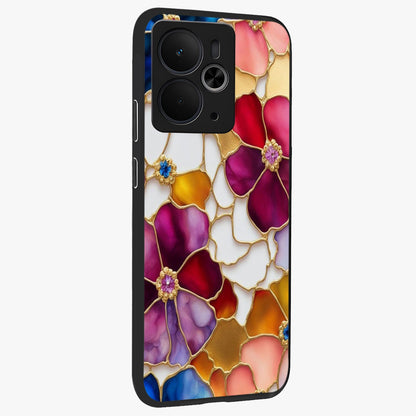 Marble Flower Pattern Glass Case upright view showcasing decorative marble flower artwork with refined style.