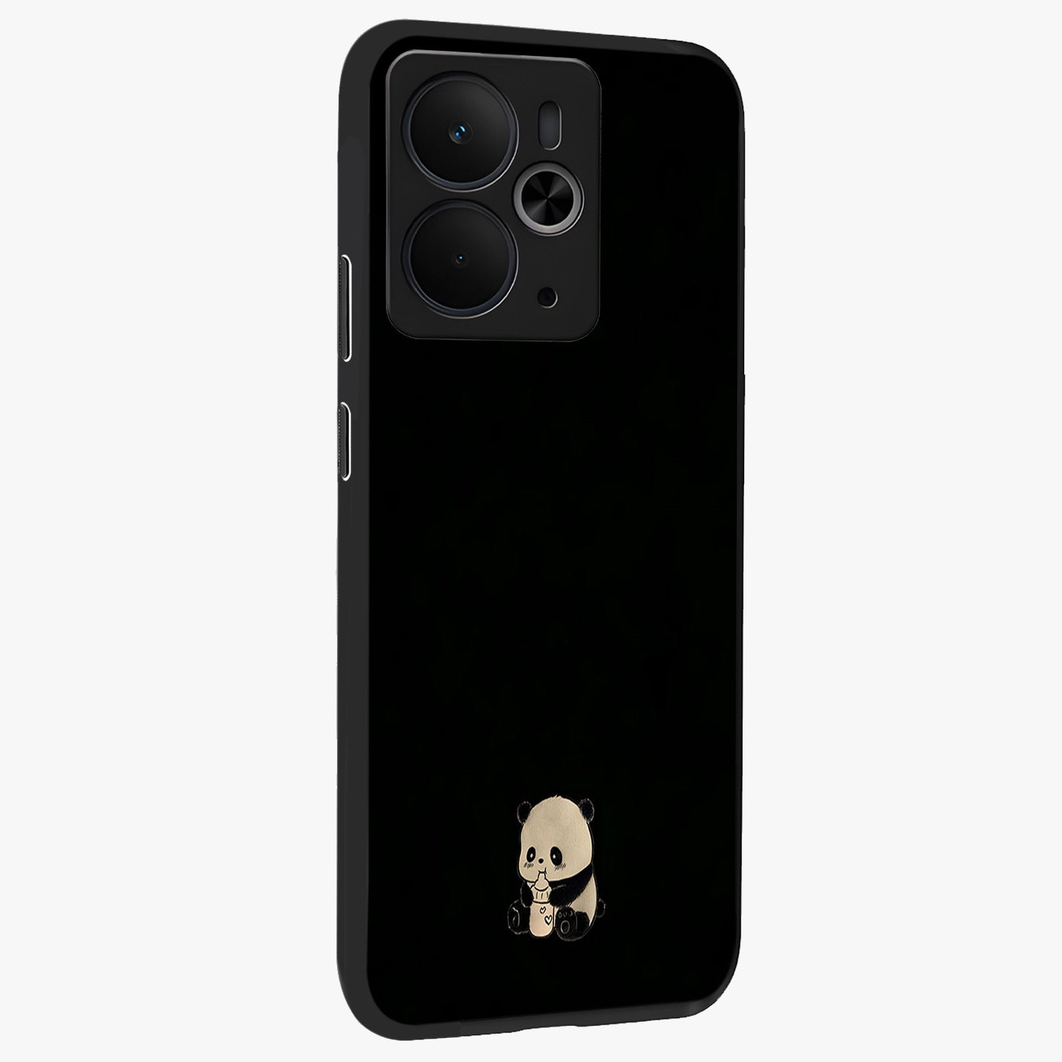 Midnight Panda Love Glass Case upright view showcasing charming panda artwork with playful romantic theme.