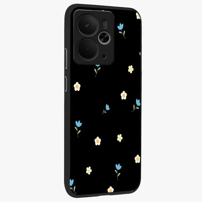 Minimal Petal Whispers Glass Case upright view showcasing elegant floral artwork with modern minimalist style.