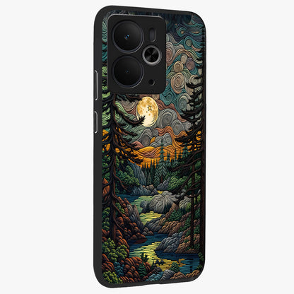 Moonlight Forest Dream Glass Case upright view showcasing magical forest artwork with calm night theme.