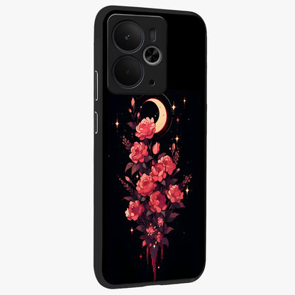 Moonlit Floral Elegance Glass Case upright view showcasing delicate floral artwork with refined night inspired theme.