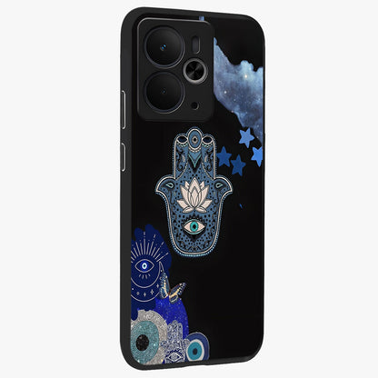 Mystic Hand Aura Glass Case upright view showcasing symbolic hand artwork with mystical energy theme.