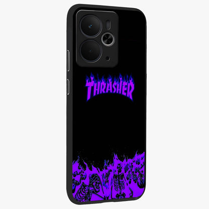 Neon Flame Riot Glass Case upright view showcasing dynamic flame artwork with energetic neon theme.
