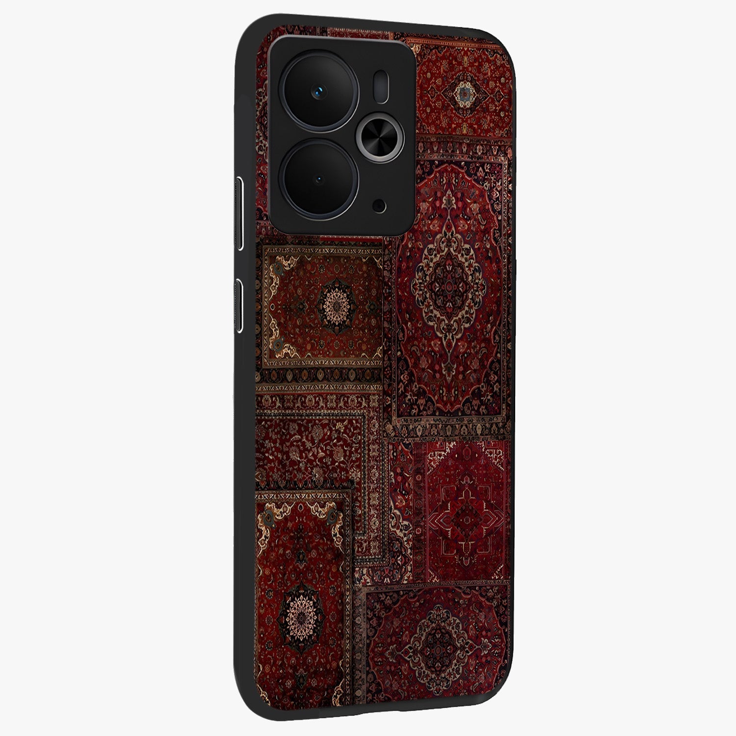 Persian Velvet Tale Glass Case upright view showcasing elegant Persian artwork with classic heritage theme.