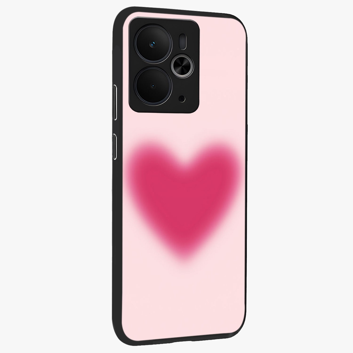 Pink Aura Heart Glass Case upright view showcasing romantic heart artwork with soft pastel theme.