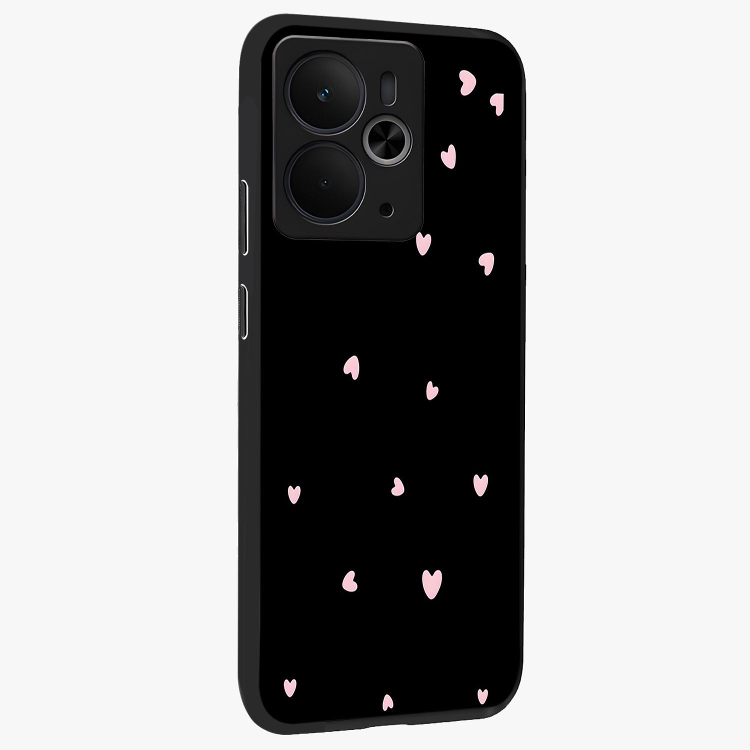 Pink Love Drops Glass Case upright view showcasing charming heart drop artwork with romantic playful theme.