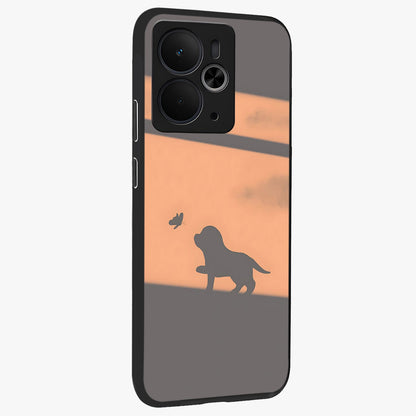 Puppy Shadow Art Glass Case upright view showcasing charming puppy artwork with creative silhouette theme.