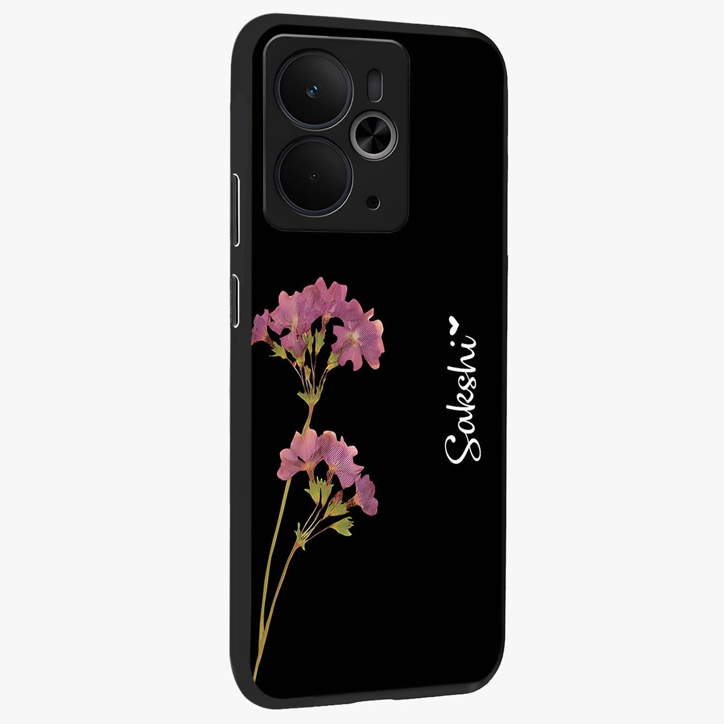 Riching Lavender Flower Custom Name Glass Case upright view showcasing elegant lavender floral artwork with personalized aesthetic.