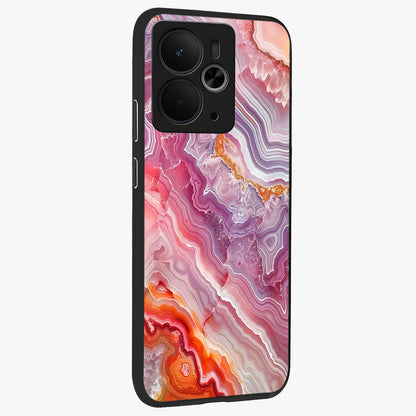 Rose Quartz Marble Glass Case upright view showcasing decorative marble artwork with luxurious pastel theme.