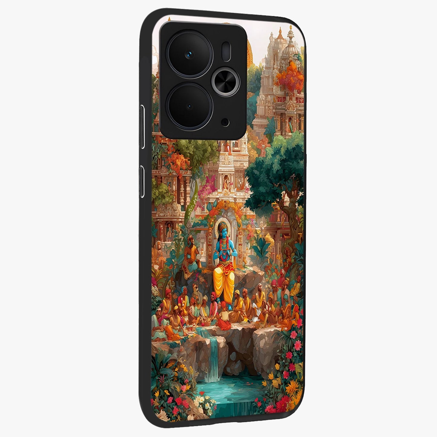 Sacred Sunlight Gods Glass Case upright view showcasing glowing divine artwork with sacred mythological theme.