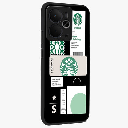 Starbucks Mocha Glass Case upright view showcasing trendy coffee inspired artwork with modern lifestyle theme.
