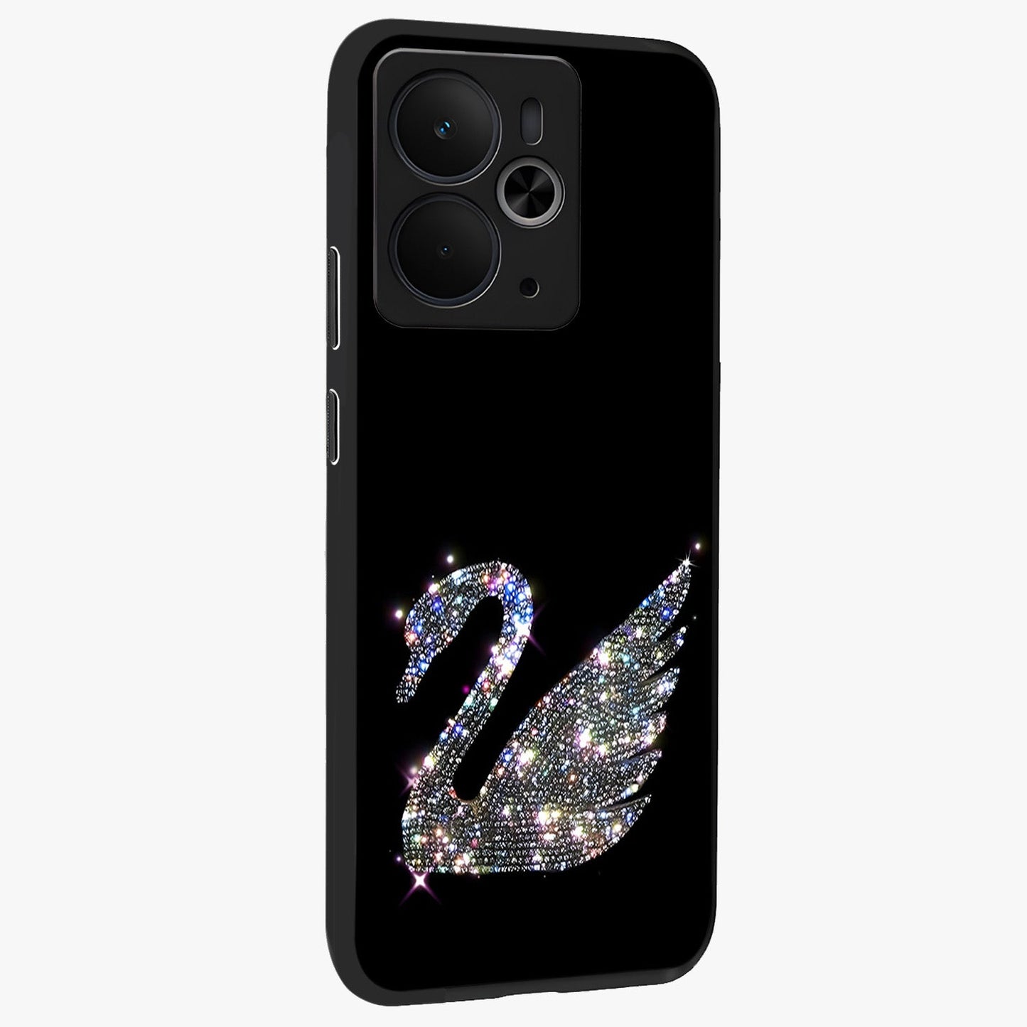 Starlit Swan Grace Glass Case upright view showcasing beautiful swan artwork with peaceful night themed design.