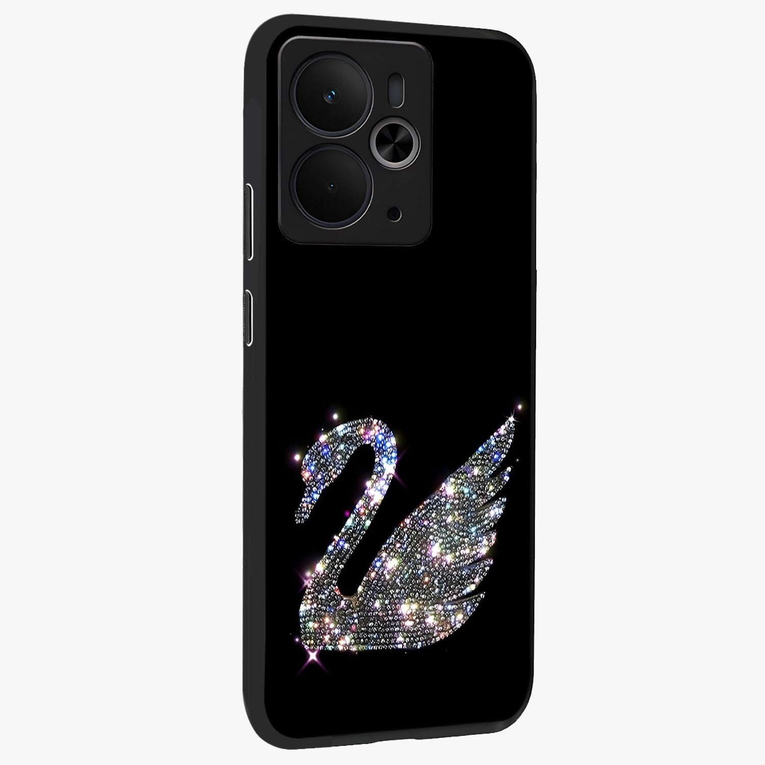 Starlit Swan Grace Glass Case upright view showcasing beautiful swan artwork with peaceful night themed design.