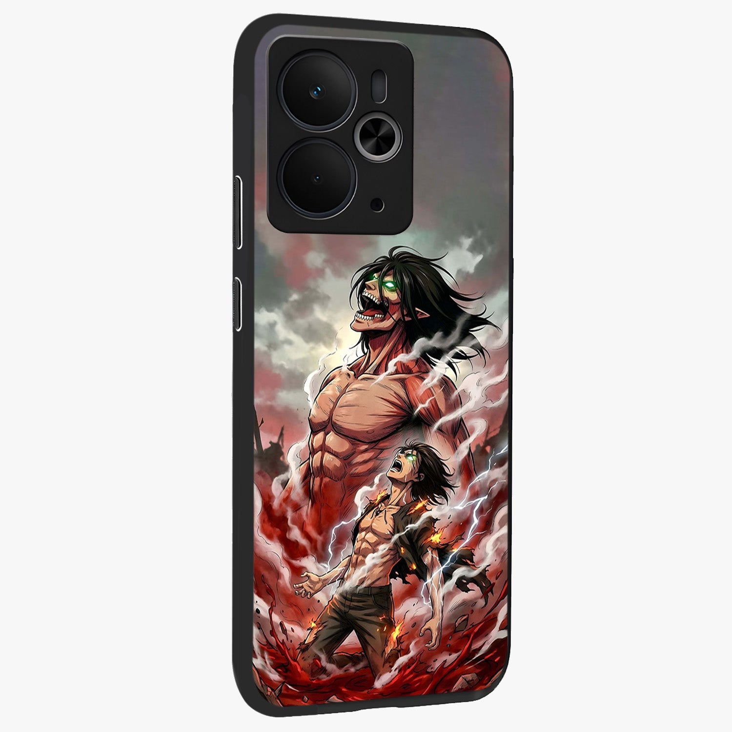 Titan Awakening Fury Glass Case upright view showcasing intense titan artwork with epic fantasy theme.