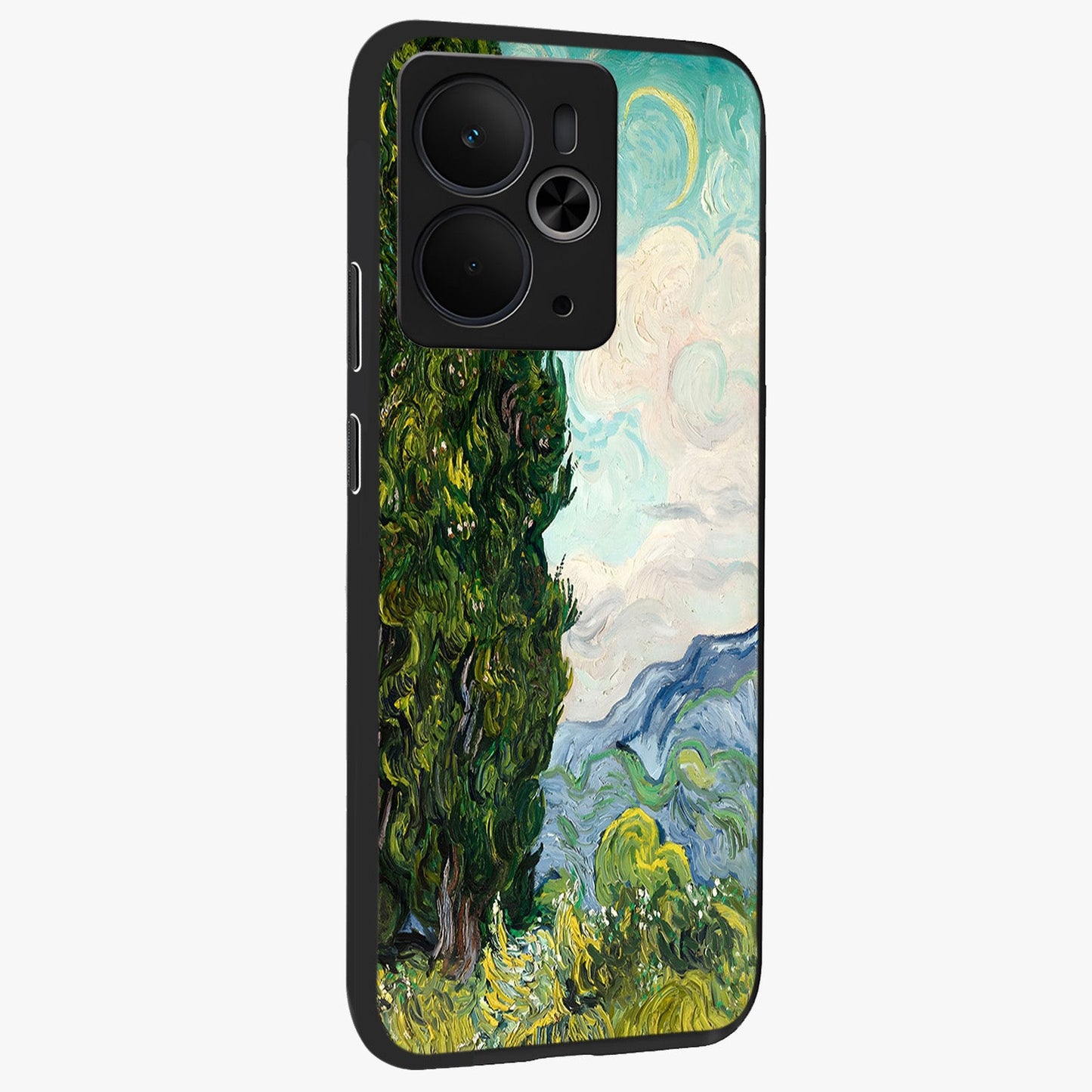 Van Gogh Vintage Art Glass Case upright view showcasing elegant vintage painting artwork with artistic heritage theme.