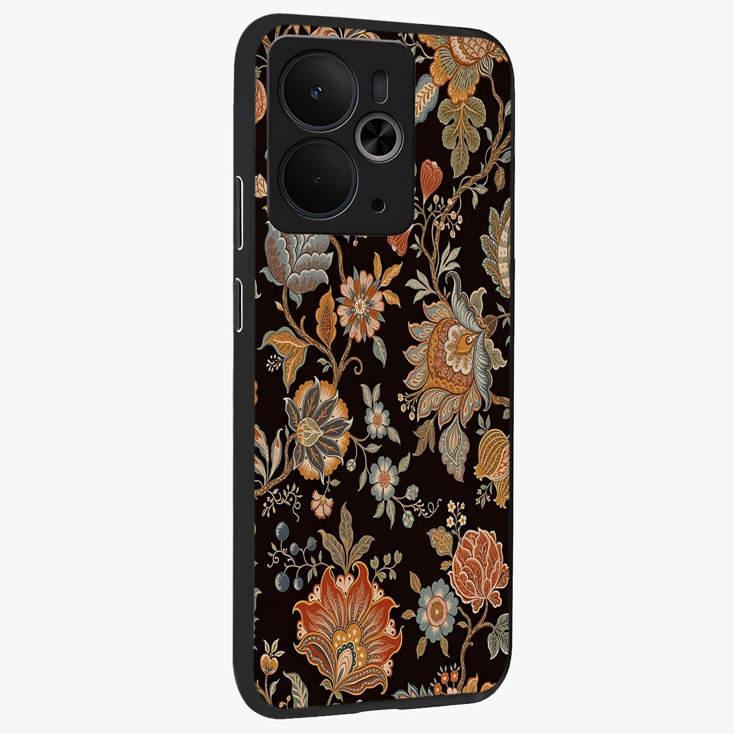 Vintage Floral Dream Glass Case upright view showcasing delicate floral artwork with timeless vintage theme.