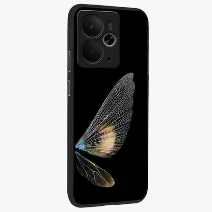 Whispers Of Wings Glass Case upright view showcasing elegant wing artwork with light airy theme.