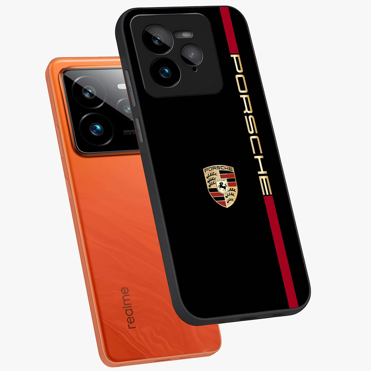 Black Minimal Porsche Glass Case displayed in angled mockup highlighting modern minimal car illustration and clean aesthetic design.