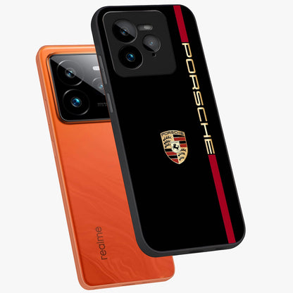 Black Minimal Porsche Glass Case displayed in angled mockup highlighting modern minimal car illustration and clean aesthetic design.
