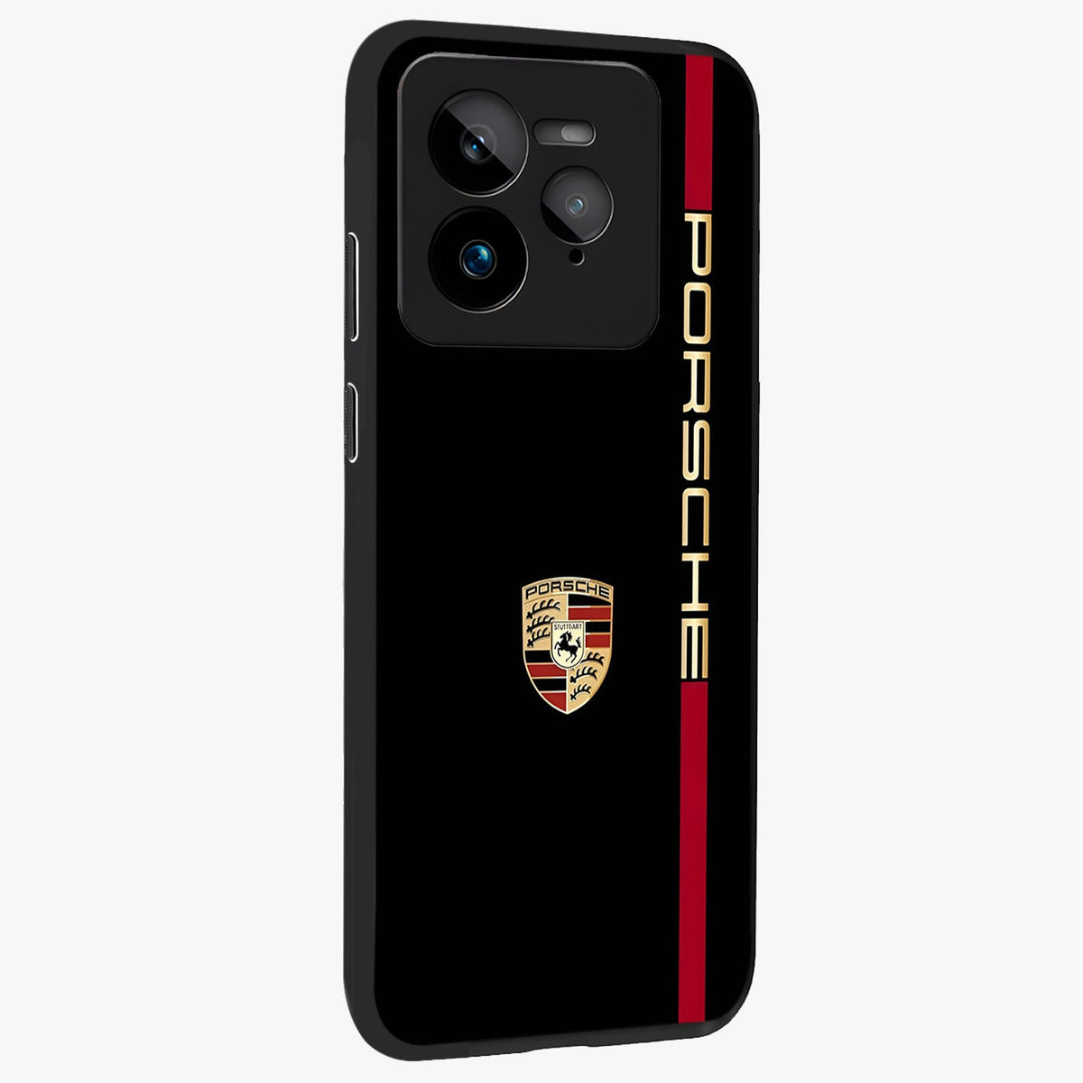 Black Minimal Porsche Glass Case upright view showcasing stylish automotive artwork with bold minimal theme.