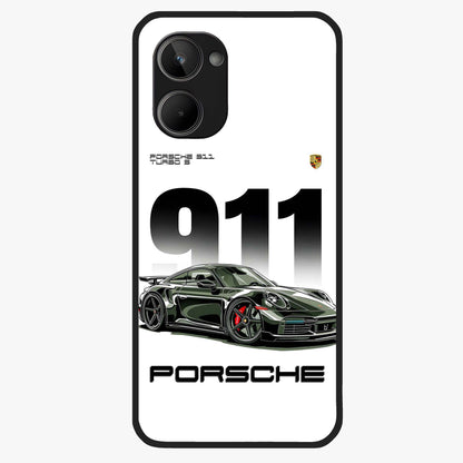 911 Turbo Dominance Glass Case showing clean flat back view with bold 911 sports car artwork and glossy glass finish.