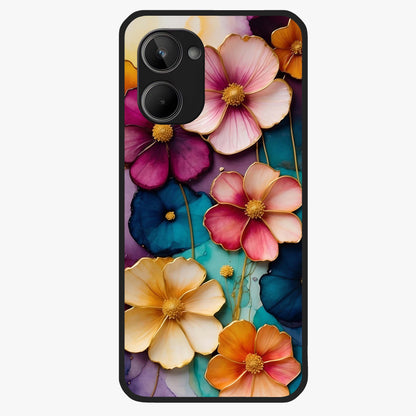 Artlyn Grace Flower Pattern Glass Case showing flat back view with elegant floral pattern artwork and glossy glass finish.