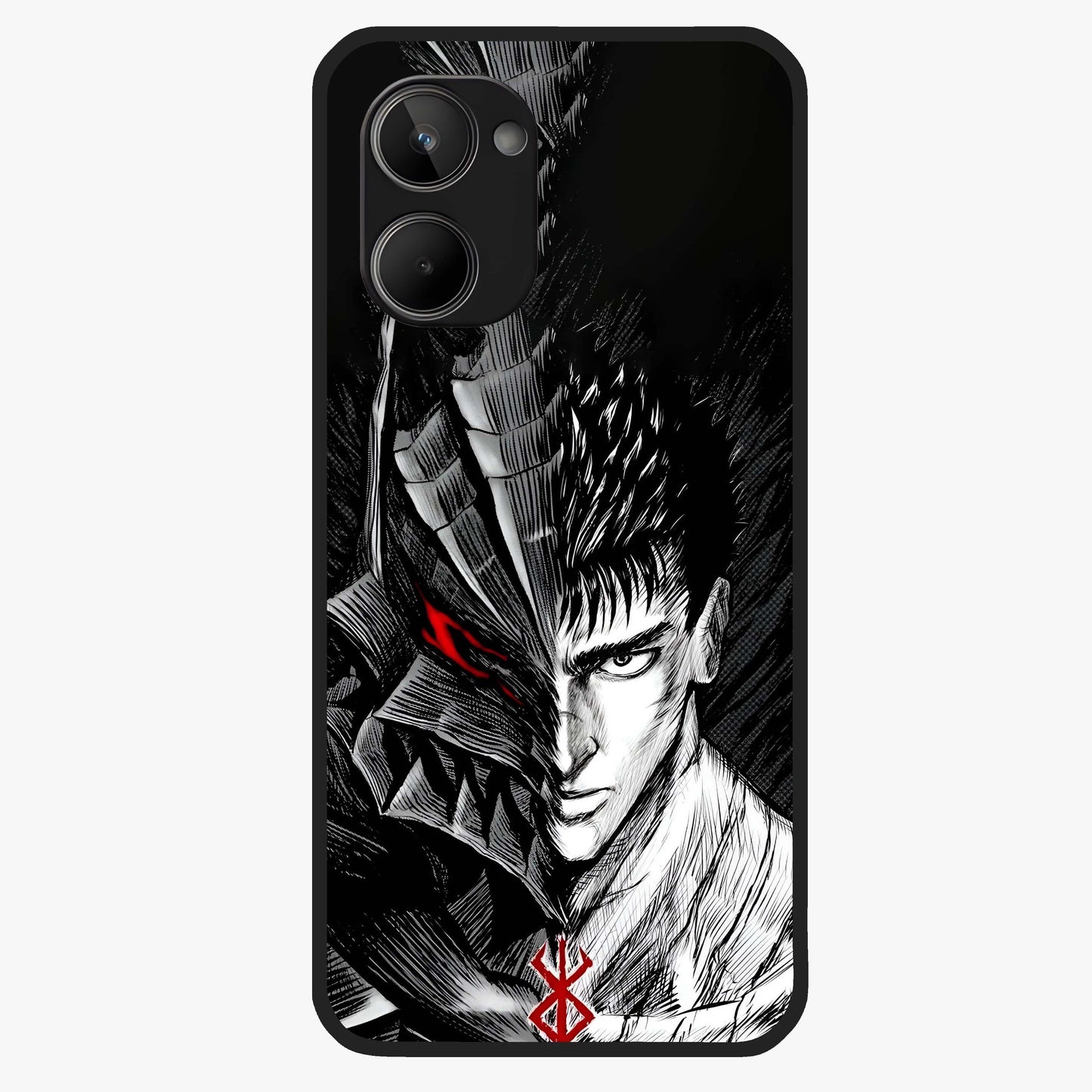 Berserker Blood Oath Glass Case showing flat back view with fierce warrior inspired artwork and glossy glass finish.
