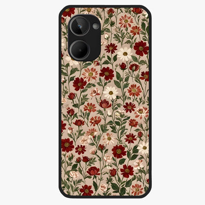 Biege Flower With Leaf Glass Case showing flat back view with soft beige floral artwork and glossy glass finish.