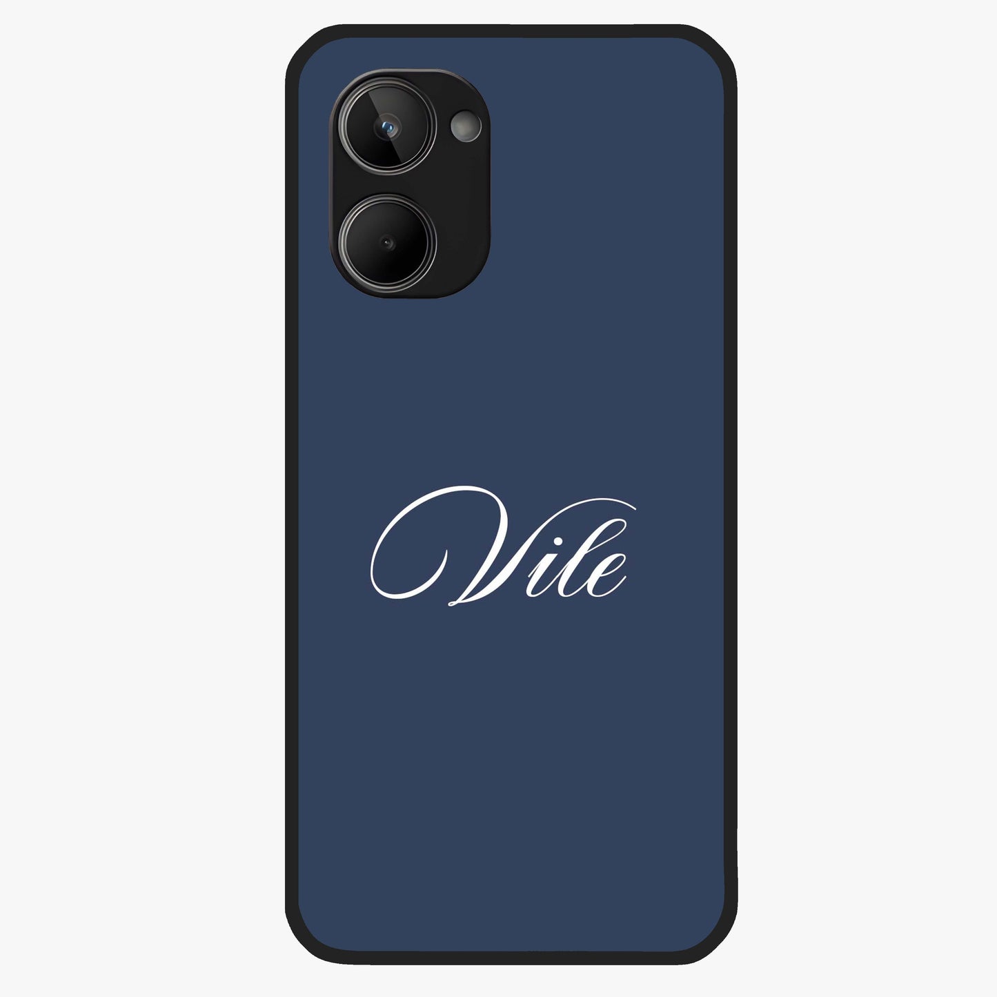 Blue Background Personalized Custom Name Glass Case showing flat back view with minimal blue background and custom name design.