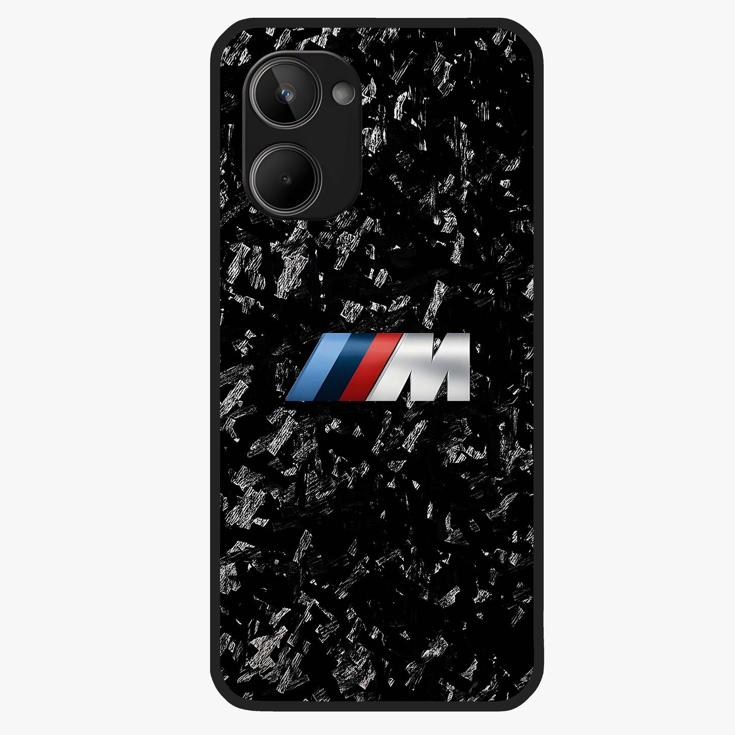 Carbon Speed Mark Glass Case showing flat back view with sporty carbon pattern artwork and glossy glass finish.