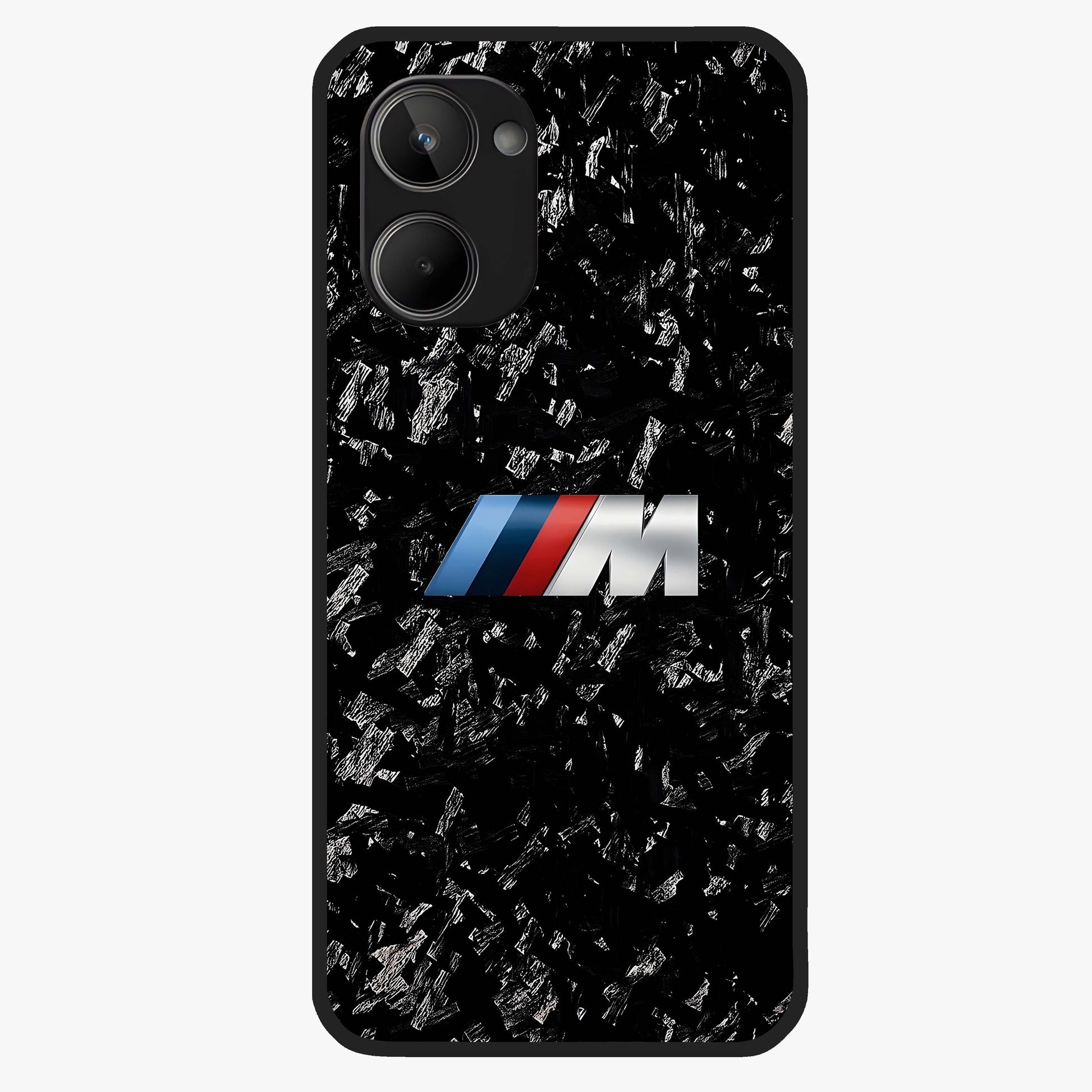 Carbon Speed Mark Glass Case showing flat back view with sporty carbon pattern artwork and glossy glass finish.