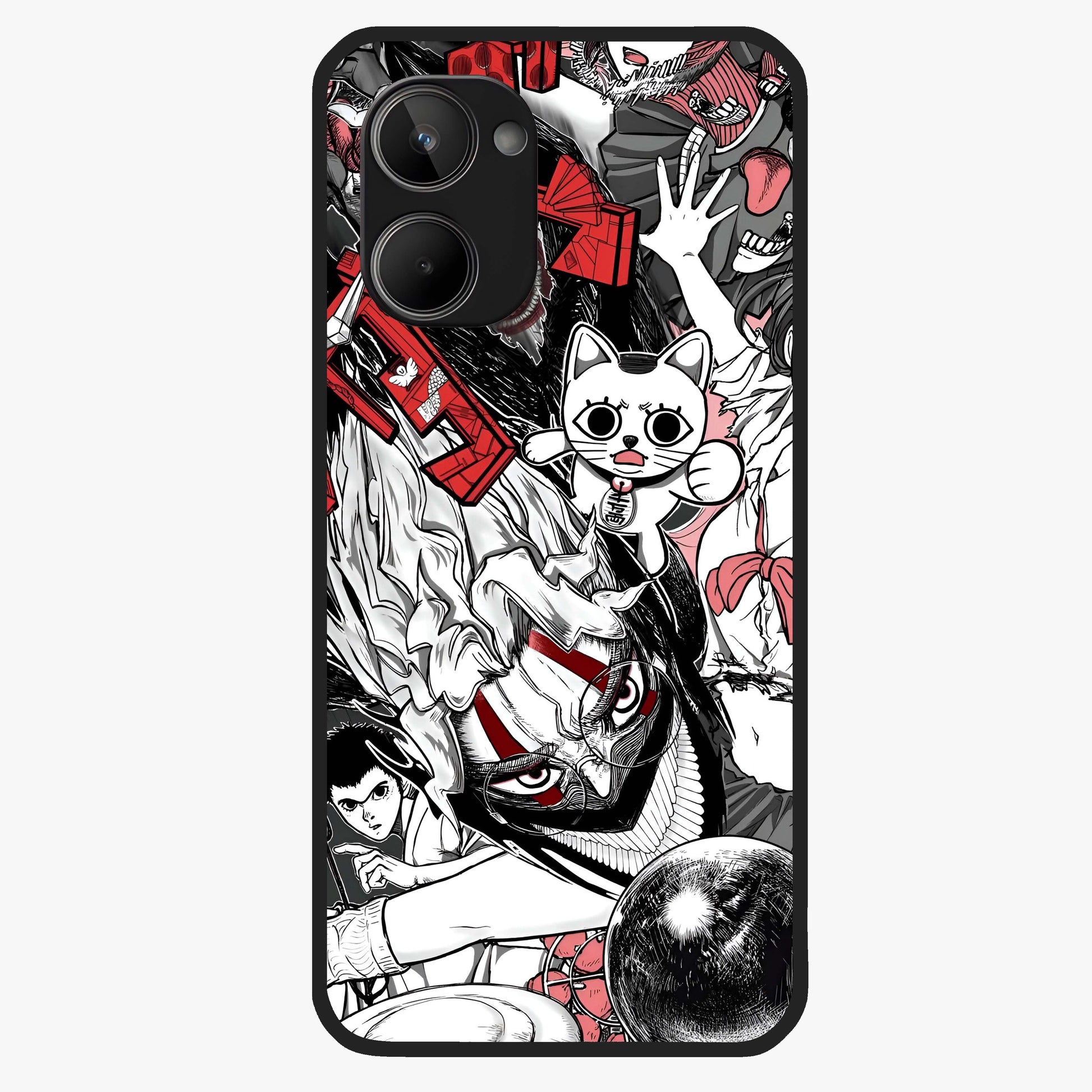 Crimson Chaos Panel Glass Case showing flat back view with bold crimson abstract artwork and glossy glass finish.