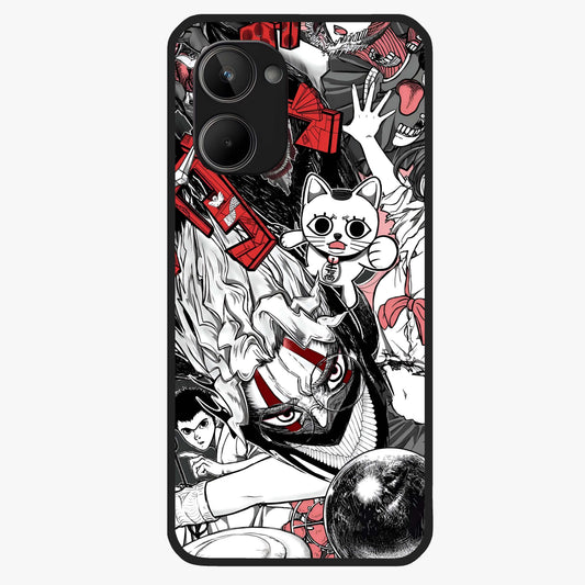 Crimson Chaos Panel Glass Case showing flat back view with bold crimson abstract artwork and glossy glass finish.