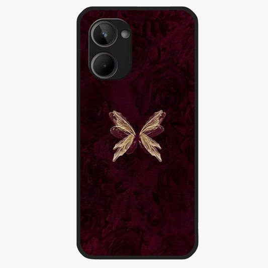 Crimson Fade Butterfly Glass Case showing flat back view with fading butterfly artwork and glossy glass finish.