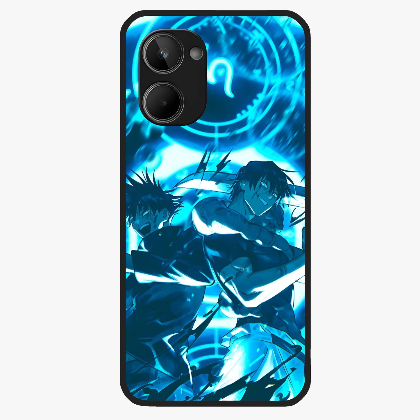 Cursed Energy Clash Glass Case showing flat back view with intense cursed energy artwork and glossy glass finish.