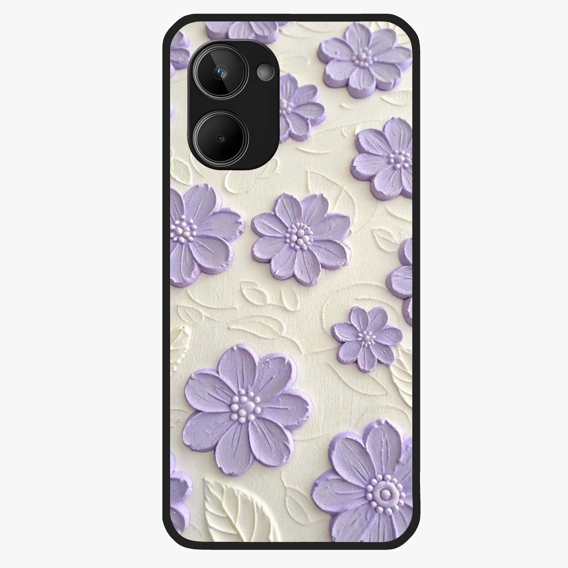 Floral Wall Art With Purple Flowers Glass Case showing flat back view with purple flower artwork and glossy glass finish.